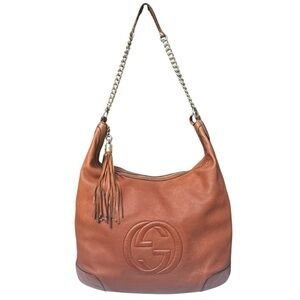 Gucci Cellarius Pebbled Leather Soho Chain Hobo Shoulder Bag Pink Tan Bohemian